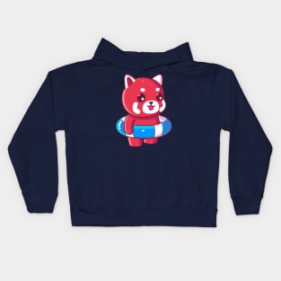 Cute red panda with swimming ring summer vacation Kids Hoodie